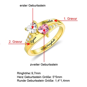 Personalisierter Herz-Geburtsstein Ring mit Gravur Gold