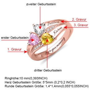 Personalisierte Herz- Geburtsstein Ring mit Gravur in Rosa Gold